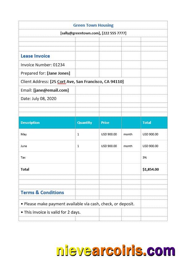 Simple Lease Invoice